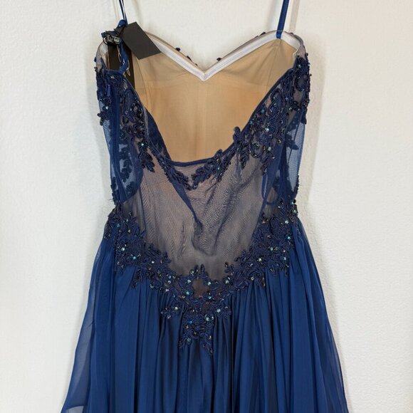 La Femme Formal Gown Cocktail Dress Blue Lace Hi Low Mesh Y2K Back Strapless 6 - Picture 8 of 15